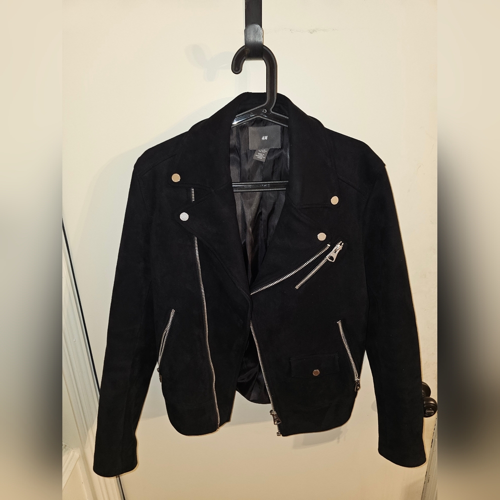 H&M Black Faux Suede Jacket with Gray Lining